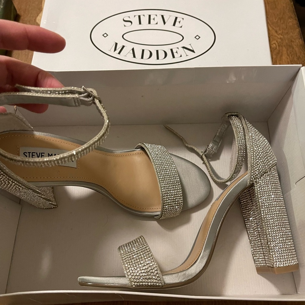Steve Madden Silver Glitter Party Heels